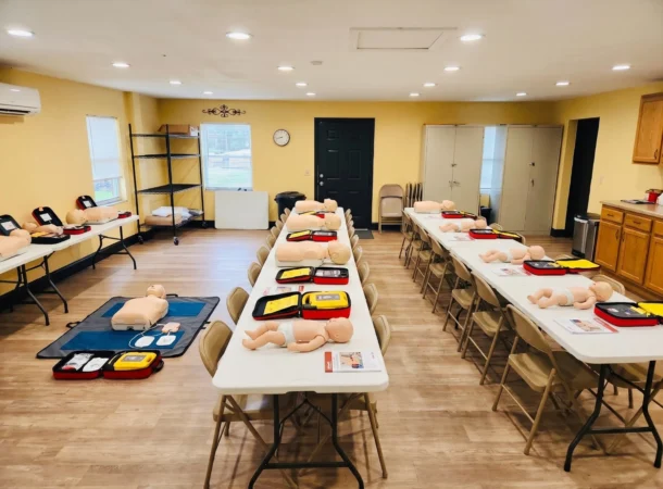 CPR Winter Haven training room with CPR manikins and AED equipment
